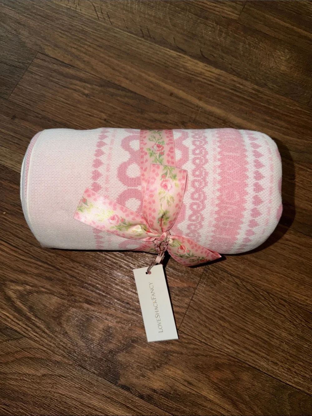 LoveShackFancy Pink & White Fair Isle Baby Blanket